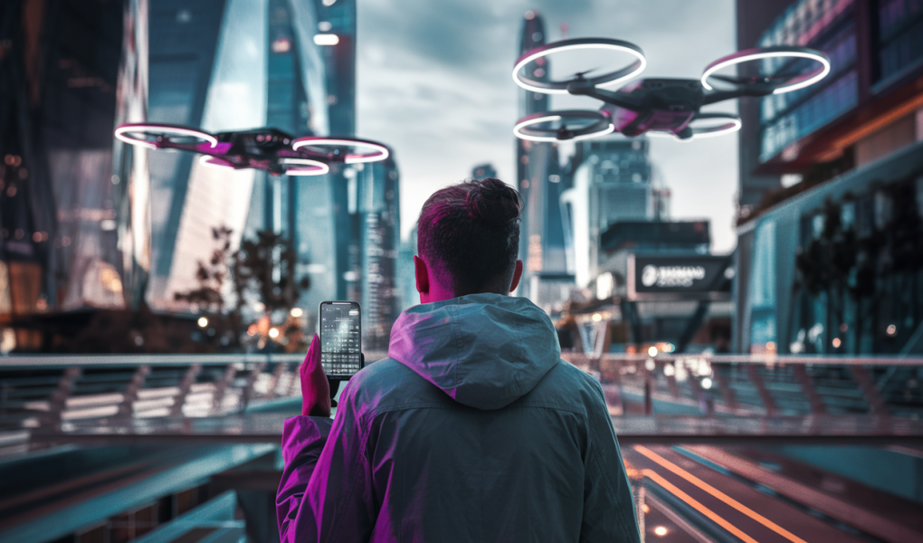 gratte-ciels-futuristes-drones-neon