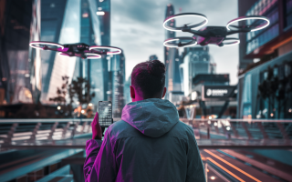 gratte-ciels-futuristes-drones-neon