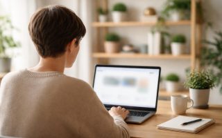 personne-dos-ordinateur-etagere-plantes