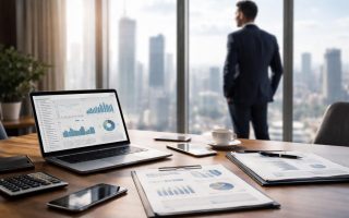 bureau-documents-ordinateur-homme-tache-flou