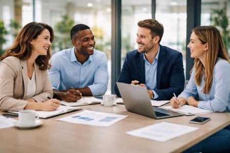 collegues-souriants-table-reunion-bureau